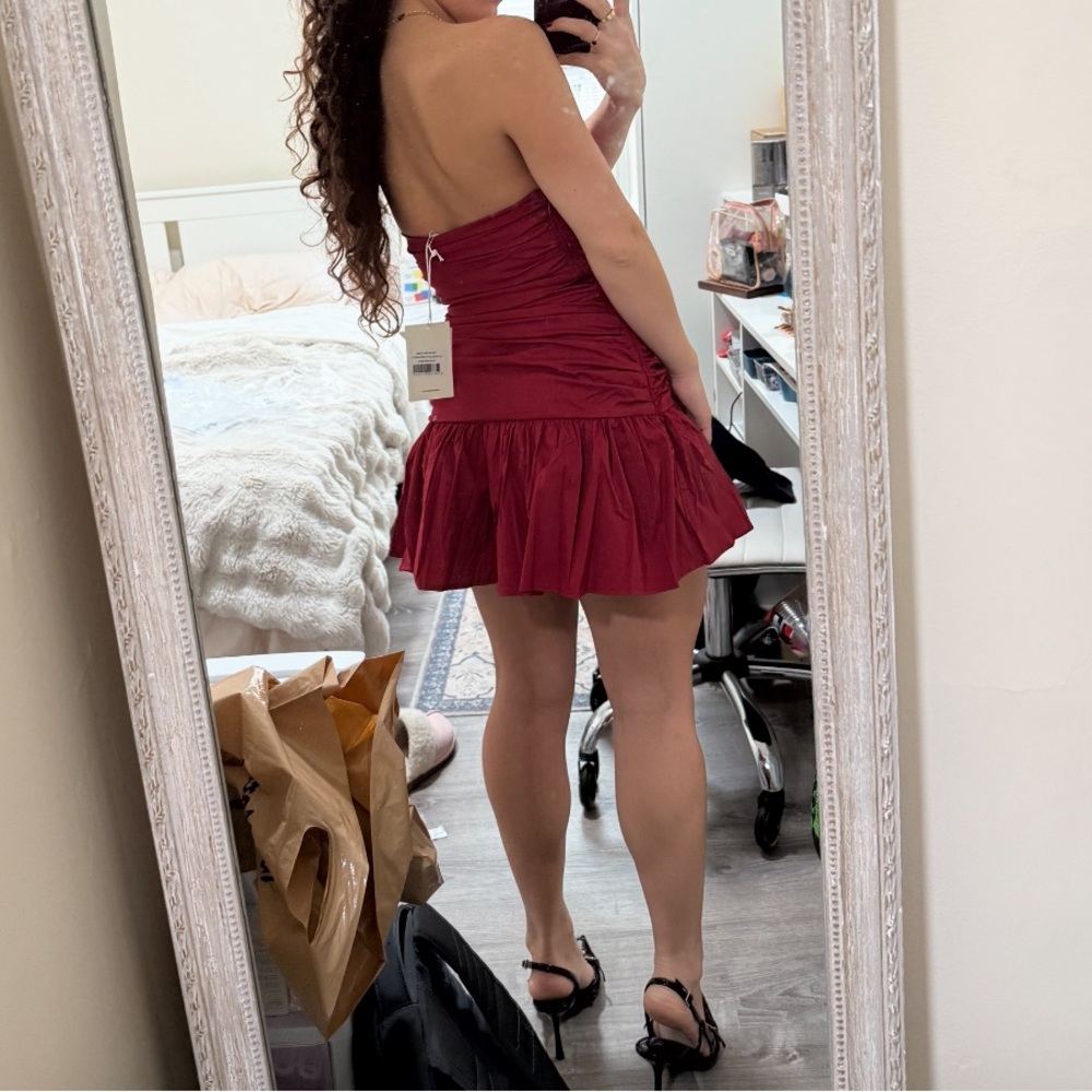 Peppermayo Strapless Ruched Mini Dress in Deep Red - Picture 5 of 5